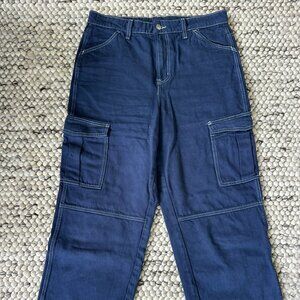 Navy Contrast Stitch Cargo Pants